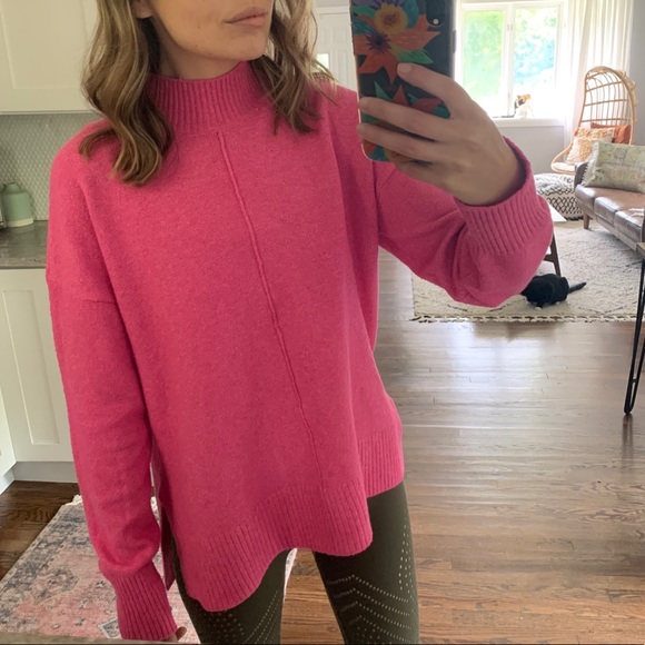 hot pink mock neck sweater